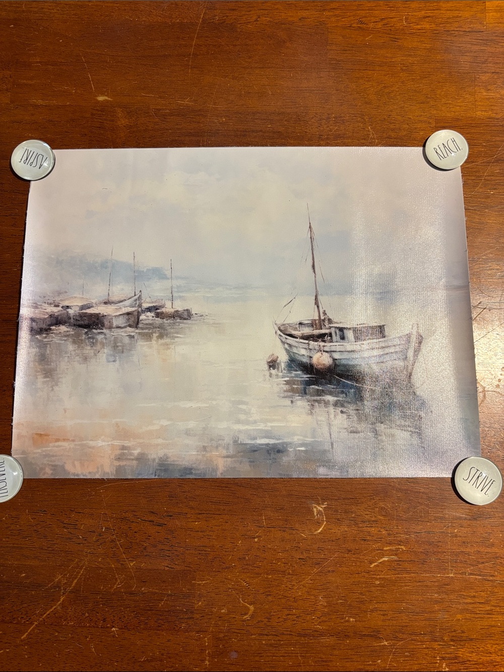 Craft Seaside Boat Painting in Soft Blue and Cream